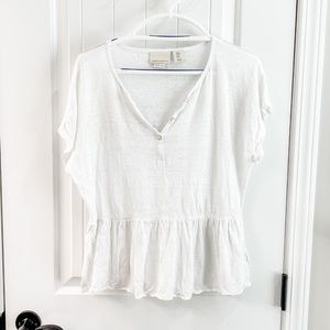 Cynthia Rowley White Linen Dolman Sleeve Ruffle Peplum Top Size Medium